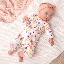 Tesa Babe "Bunny Garden" Ruffle Romper for Newborns and Baby Girls