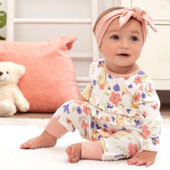 Tesa Babe "Bunny Garden" Ruffle Romper for Newborns and Baby Girls