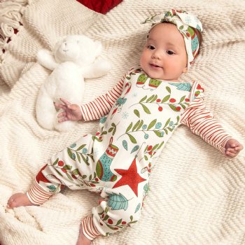 Tesa Babe "Jolly Holly" Christmas Long Sleeve Romper for Baby Girl or Boy
