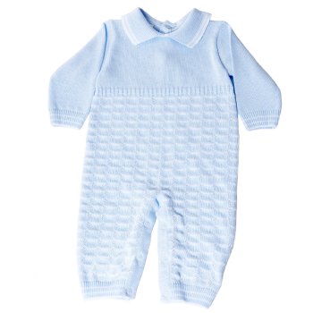 Dolce Goccia Blue and White Noah Knit Romper for Baby Boys