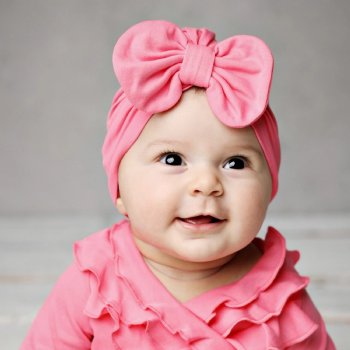 Lemon Loves Layette "Bow" Hat for Newborn and Baby Girls in Pink Lemonade