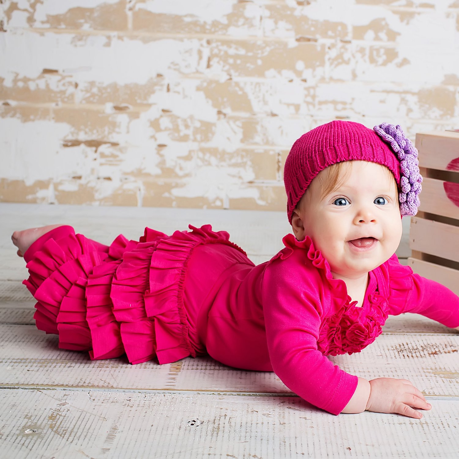 Lemon Loves Layette Ella Ruffled Pants for Newborn and Baby Girls in Hot  Pink