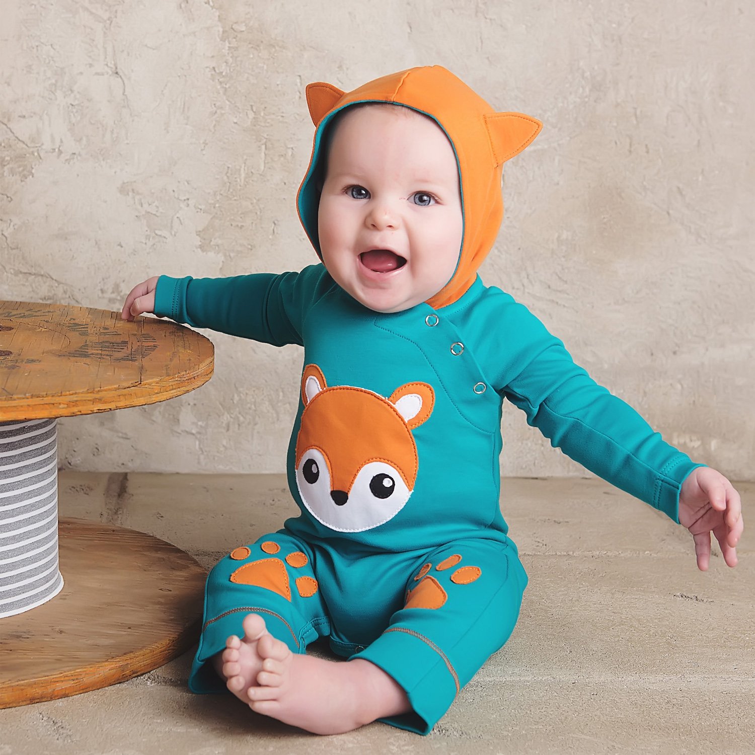 Lemon Loves Layette Hooded Fox Romper for Baby Boys