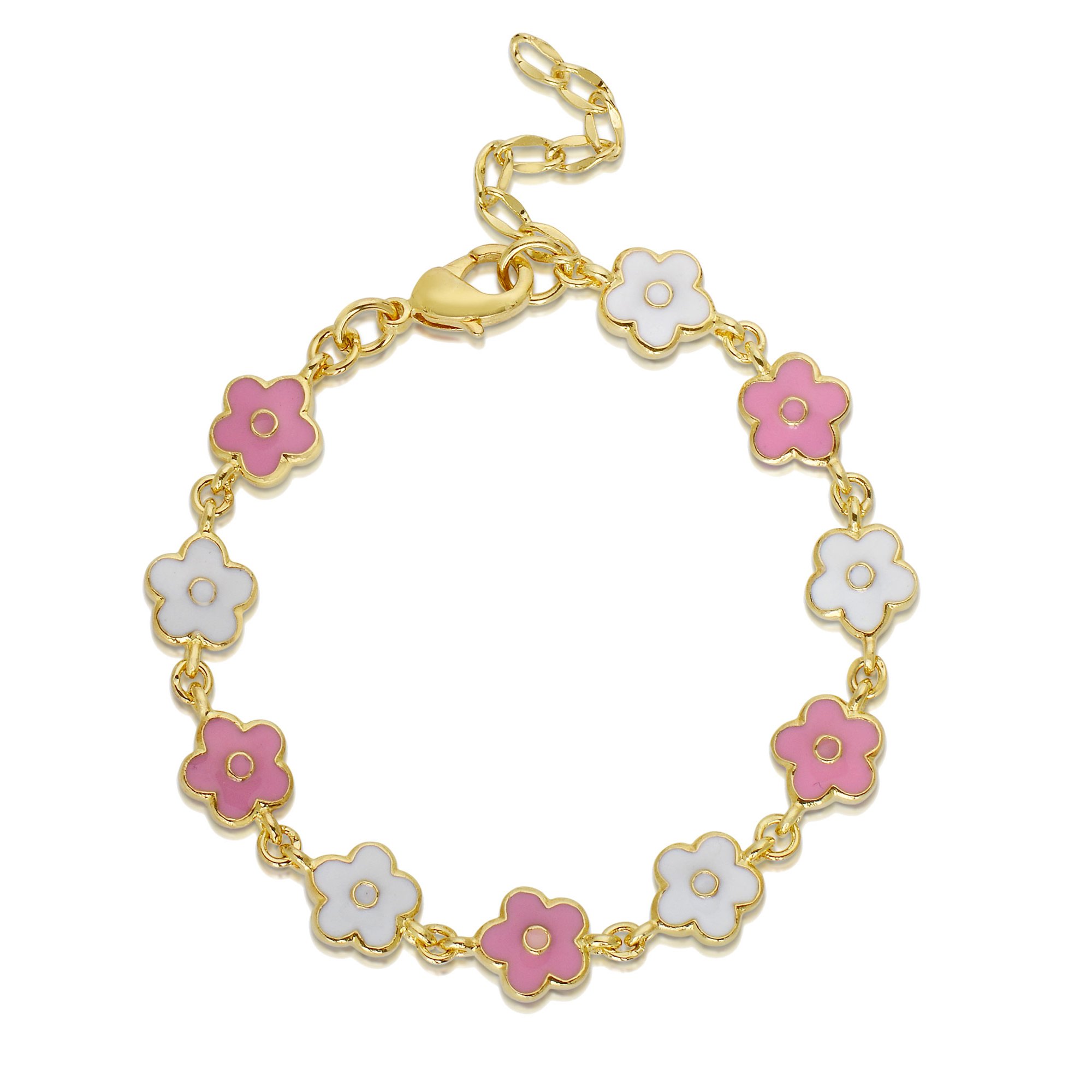 Lily Nily Pink and White Flower Link Bracelet for Little Girls