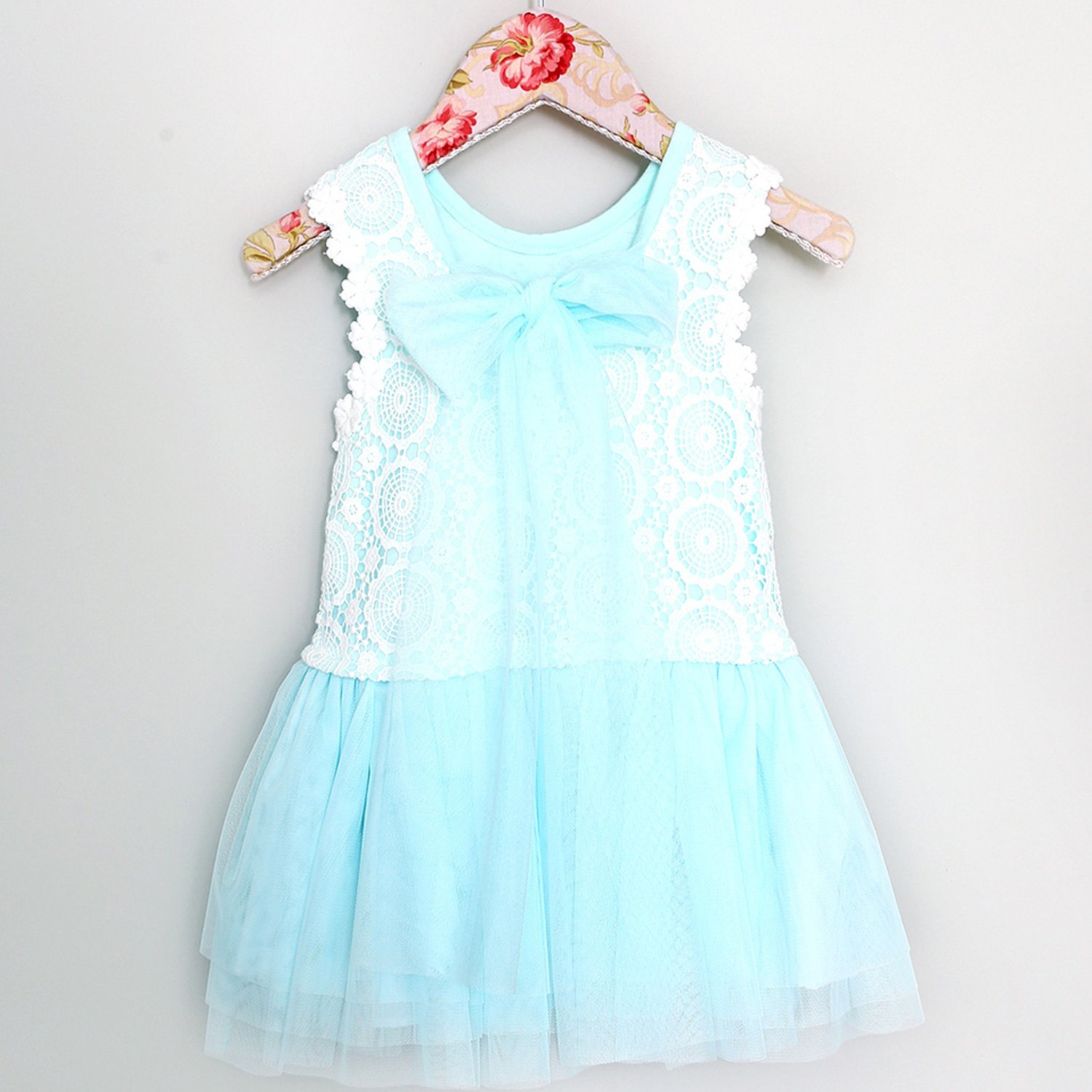 Mae Li Rose Aqua Lace and Tulle Dress for Toddlers