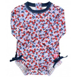 Ruffle Butts "Red, White and Bloom" One Piece Rash Guard Swimsuit for Baby Girls
