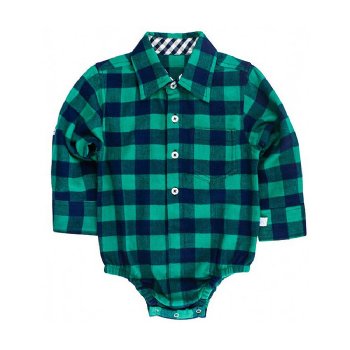 Ruffle Butts Navy and Green Buffalo Plaid Onesie for Baby Boys