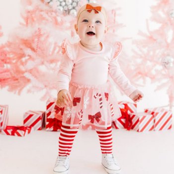 Sweet Wink "Candy Cane and Bows" Tutu Onesie for Newborns and Baby Girls