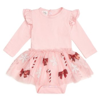 Sweet Wink "Candy Cane and Bows" Tutu Onesie for Newborns and Baby Girls