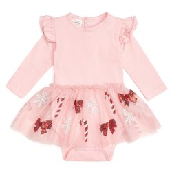 Sweet Wink "Candy Cane and Bows" Tutu Onesie for Newborns and Baby Girls