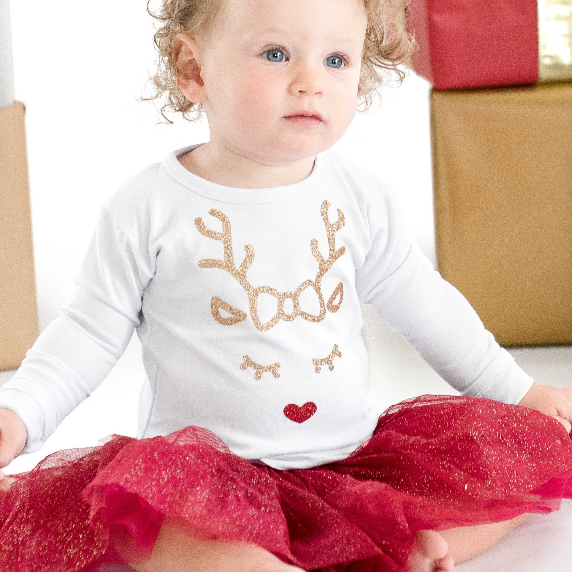 Sweet Wink Reindeer White Holiday T-shirt for Baby Girls