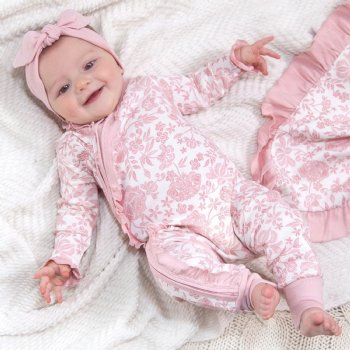 Tesa Babe "Floral Damask" Baby Girl Long Sleeve Romper